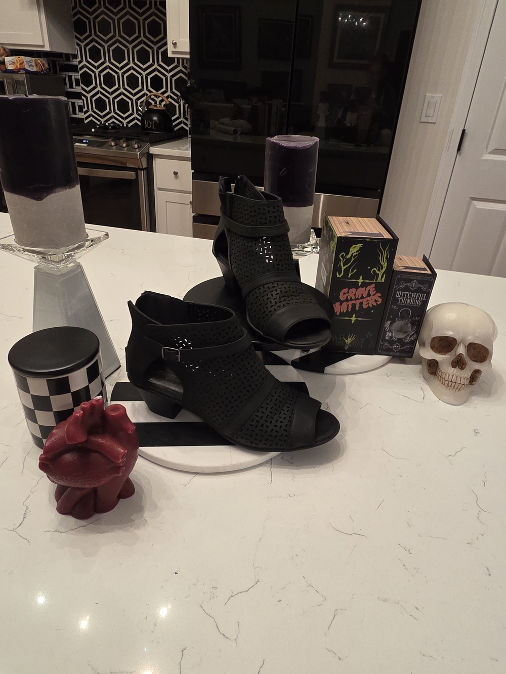 Easy Street Black Peep-Toe Heeled Booties
